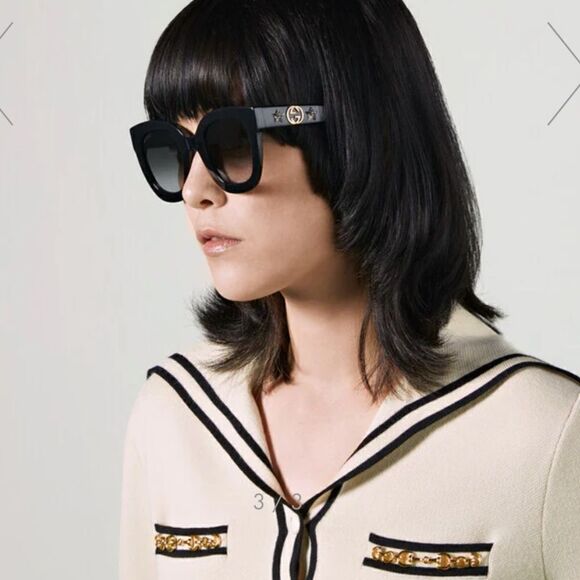 Gucci acetate star round frame sunglasses unisex mens/womens black - Picture 1 of 6